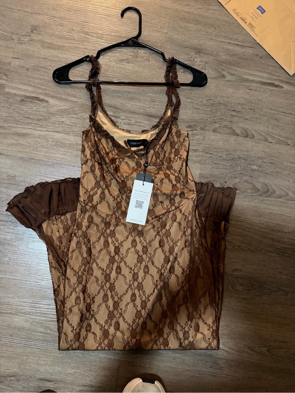 Tiger Mist Brown Lace-Overlay Camisole with Tan Lining